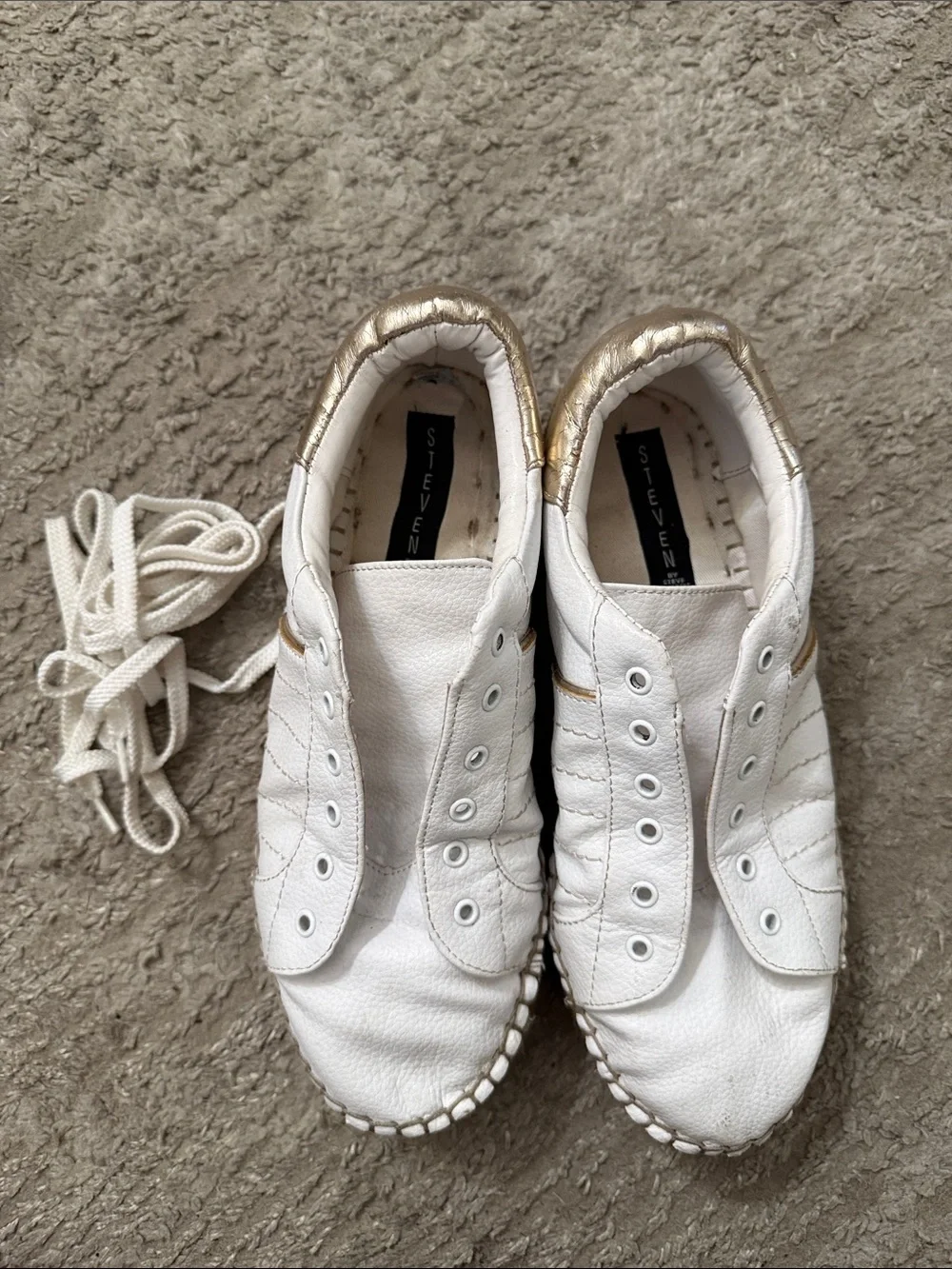 White Platform Sneaker with Gold Accent